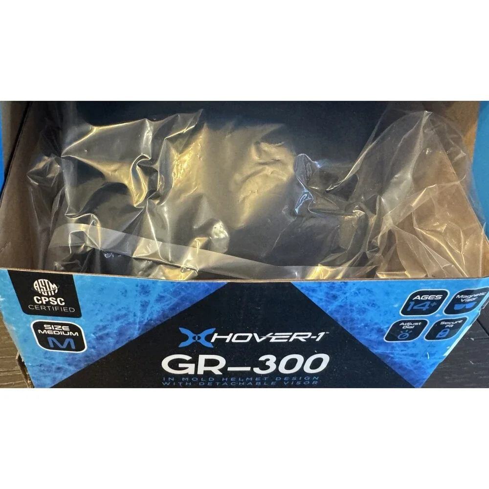 New X Hover-1 GR-300 Helmet In Mold Detachable Visor Black Medium